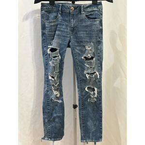 American Eagle Outfitters Ripped Blue Straight Leg Jeans